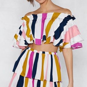 Nasty Gal Fools Ruffle Striped Top size 6 *top only*